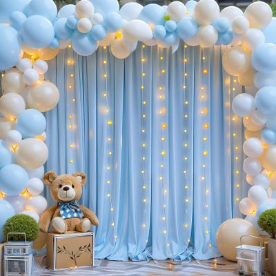 20x10FT Blue Backdrop Curtains with Lights for Parties,Wrinkle Free Wedding Photo Backdrop Curtains for Baby Shower Birthday Ceremony Reception Home Party Decorations-5ft x 10ft,4 Panels