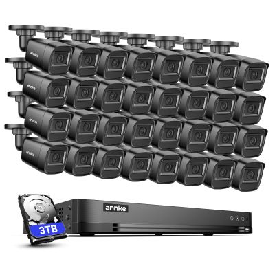 ANNKE 2MP Security Camera System, 32CH 3K Lite DVR Recorder with AI Human/Vehicle Detection, 32X 1080P (1920 x 1080) Bullet Wired Add-on Black Cams with 66ft Night Vision, IP67, 3TB HDD Included