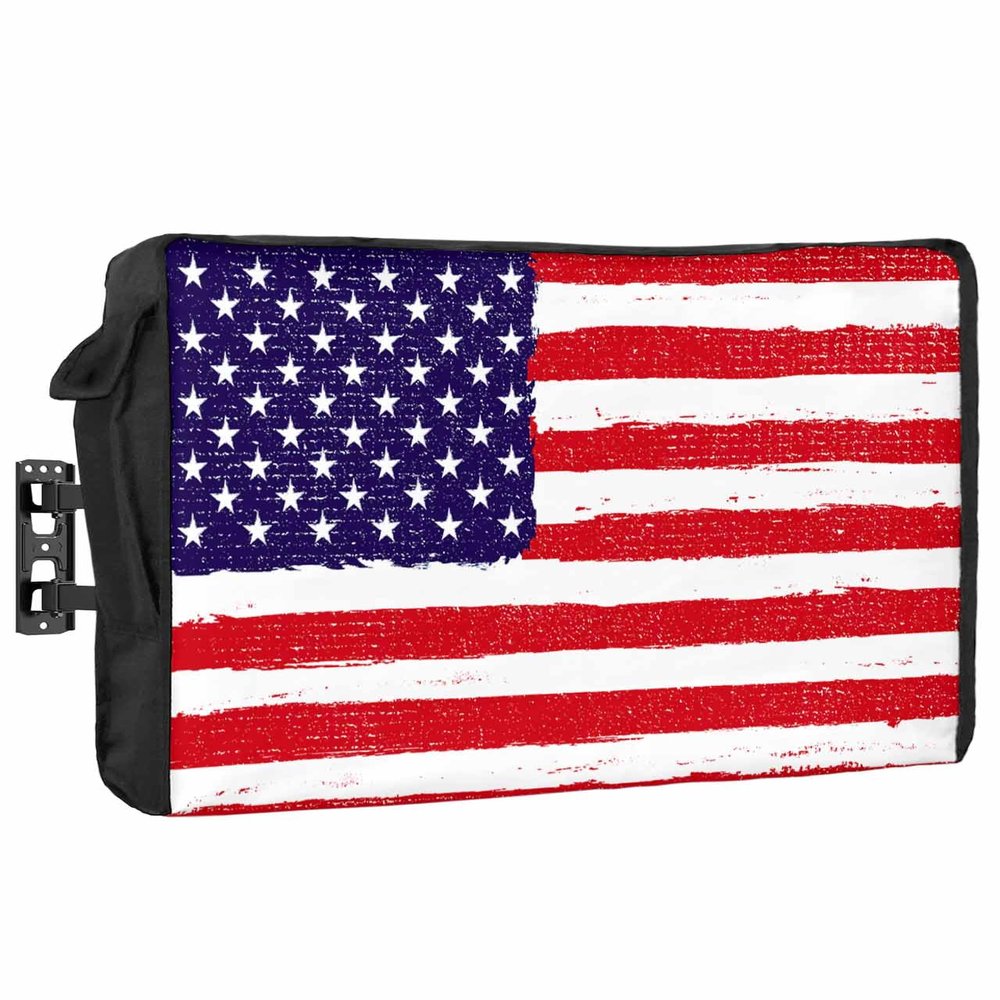 DecorLovee American Flag Outdoor TV Cover 36 to 39 Inches Weatherproof & Waterproof, Red Stripe Blue Star Flag Outdoor TV Enclosure with Remote Control Pocket, TV Screen Protectors for Outside TV