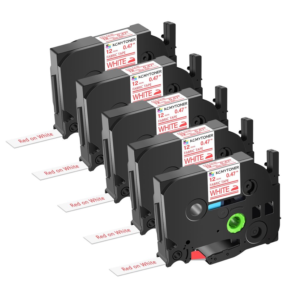 KCMYTONER 5 Pack Compatible for Brother P-Touch TZe-FA3R TZ-FA3R Iron-on Label Tape 12mm 0.47'' Red on White Fabric Clothing TZe TZ Tape for PT-H500LI PT-P300BT PT-P700 PT-P710BT PT-P750W PT-P900