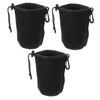 balacoo 3pcs Camera Lens Case Neoprene Lens Storage Bag Drawstring Closure Lightweight and Portable Pouch for