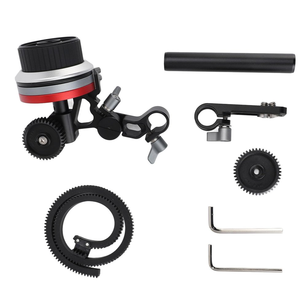 Mini Follow Focus, Follow Focus with A/B Stops & Lens Gear Ring 15mm Rod & Rod Clamp & Snap on Gear Ring Belt for DLSRs and Mirrorless Cameras Fits Different Diameter