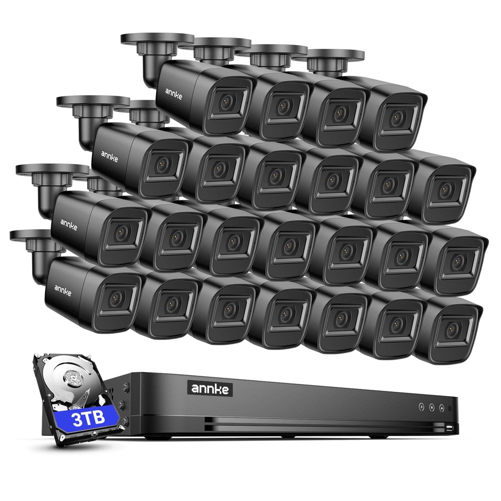 ANNKE 2MP Security Camera System, 32CH 3K Lite DVR Recorder with AI Human/Vehicle Detection, 24X 1080P (1920 x 1080) Bullet Wired Add-on Black Cams with 66ft Night Vision, IP67, 3TB HDD Included