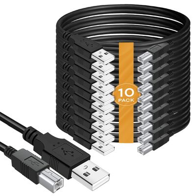 (10-Pack) USB A to B Printer Cable, High Speed Transfer Scanner Printer Cord Compatible for HP Canon Dell Epson Brother Lexmark Xerox Samsung Piano DAC, Etc (3-Feet)
