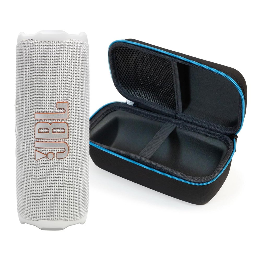 JBL Flip 7 (White) + Bundle with divvi! Protective Hardshell Case (Black)