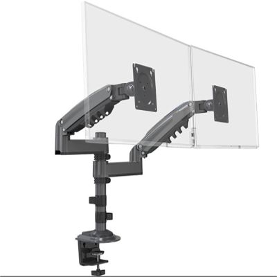 H180 Double Monitor Desk Holder Arm Gas Spring Full Motion 17"-27" LCD TV Mount Ergonomic Dual Arm Clamp Bracket 2-9kgs Each(Matte Charcoal)