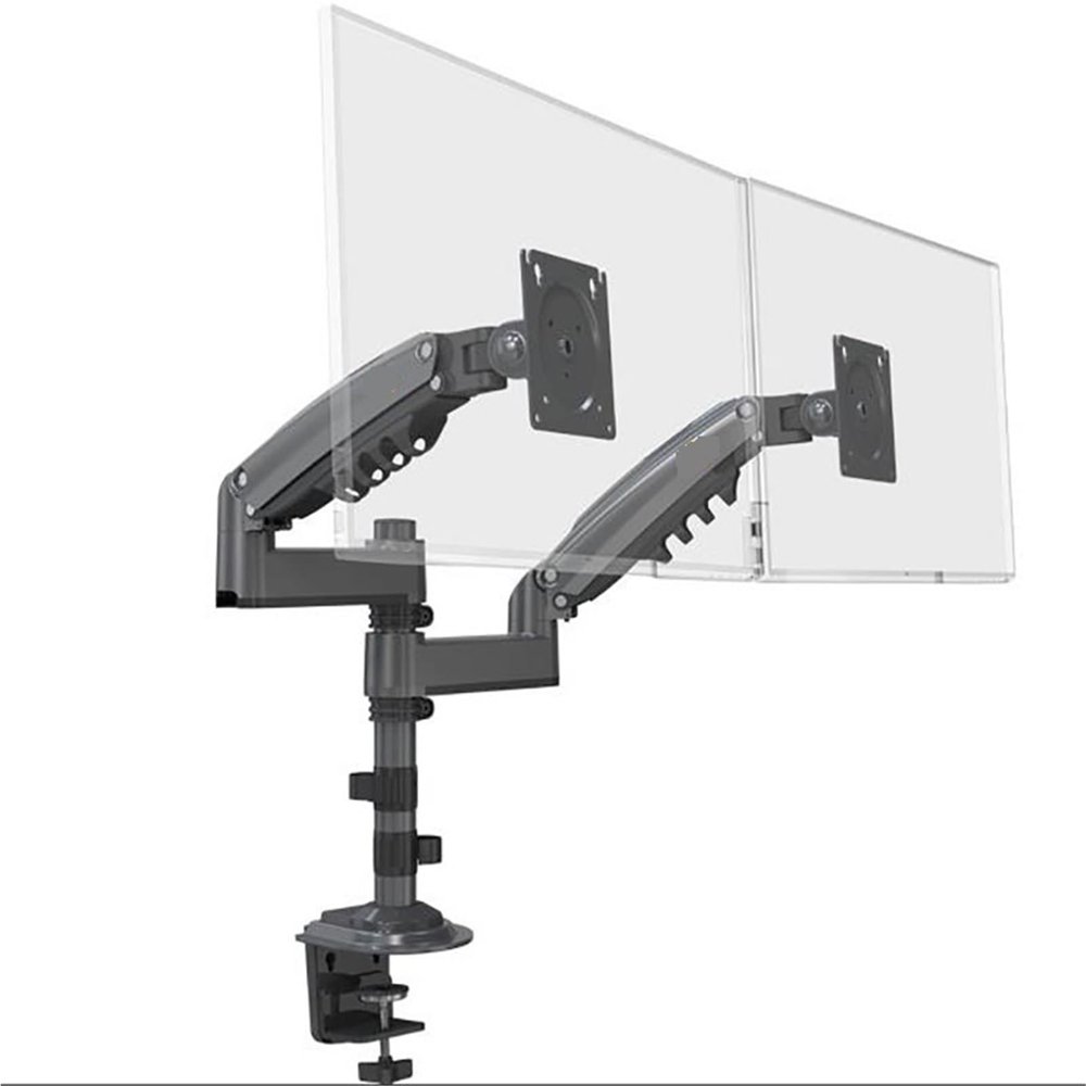 H180 Double Monitor Desk Holder Arm Gas Spring Full Motion 17"-27" LCD TV Mount Ergonomic Dual Arm Clamp Bracket 2-9kgs Each(Matte Charcoal)