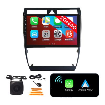[2G 64G] Android Car Stereo FM Radio Carplay Android Auto 9" Touchscreen Headunit Media Player with Backup Camera for Audi A6 2004