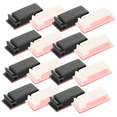 Angoily 20Pcs Cable Management Clips Self-Adhesive Wire Organizer Clips for Under Desk Cord Management Easy to Install Tidy Up Desktop Space Black White Colors for Home and Office