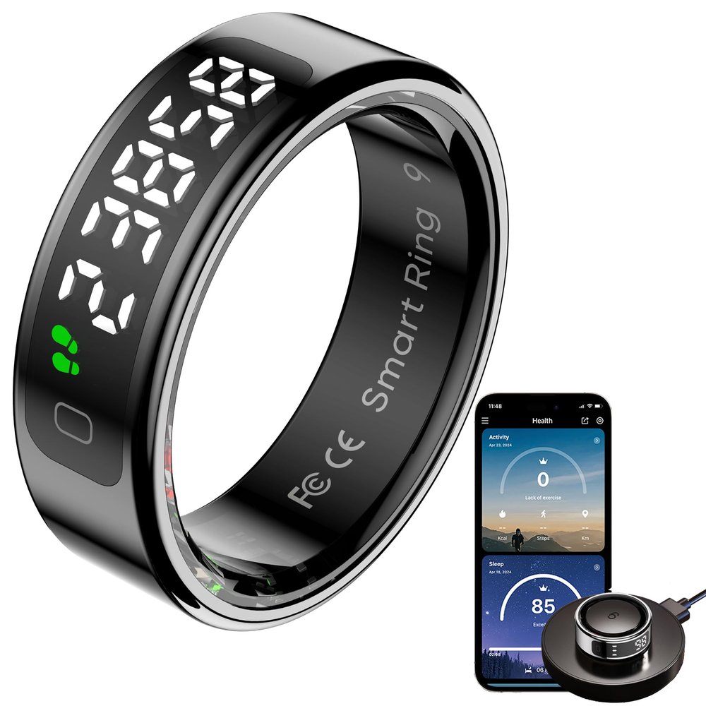 CNBRO Smart Ring with Screen Heart Rate Monitor Sleep Tracker Fitness Step Counter Calories Health Anillo Inteligente Tasbih Finger Counter Remote Camera Smart Rings for Men Women