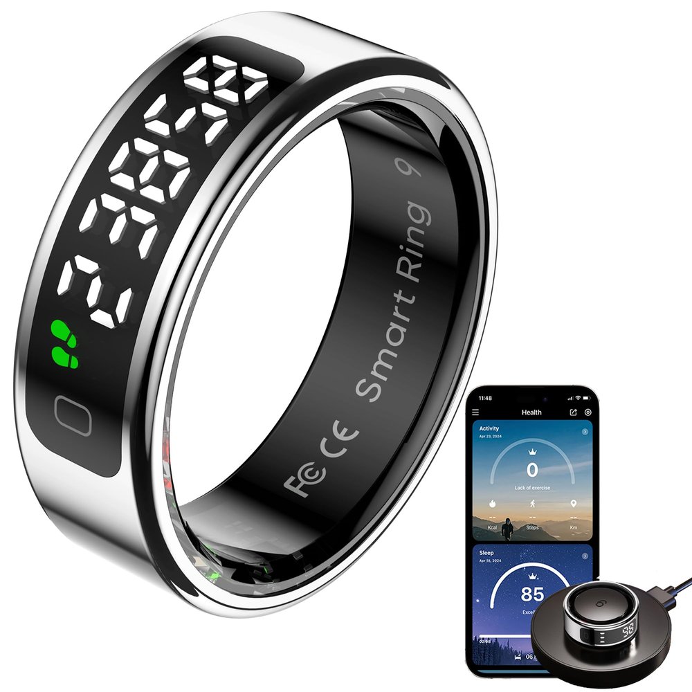 CNBRO Smart Ring with Screen Heart Rate Monitor Sleep Tracker Fitness Step Counter Calories Health Anillo Inteligente Tasbih Finger Counter Remote Camera Smart Rings for Men Women