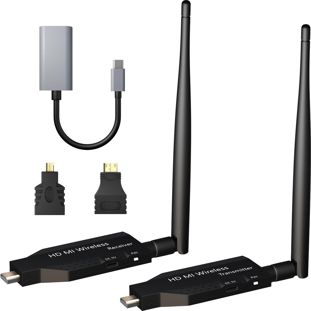 Wireless HDMI Transmitter and Receiver 2025 Upgraded 165FT/50M, HDMI Wireless Plug & Play, 4K Decoding 1080P@60Hz, Ultra-Low Latency, Suitable for Meetings, Home, Outdoor and More