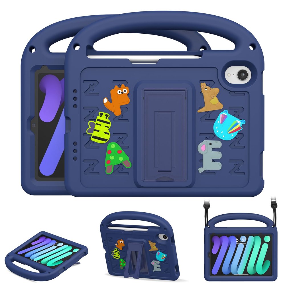 AGROMI Kids Case for iPad mini 7(A17 Pro) 2024/iPad Mini 6 2021 8.3 Inch, with Built-in Pencil Holder/Anti-Slip Handle/Foldable Stand, Shockproof Protective iPad mini 7th/6th Generation Case 8.3 Inch