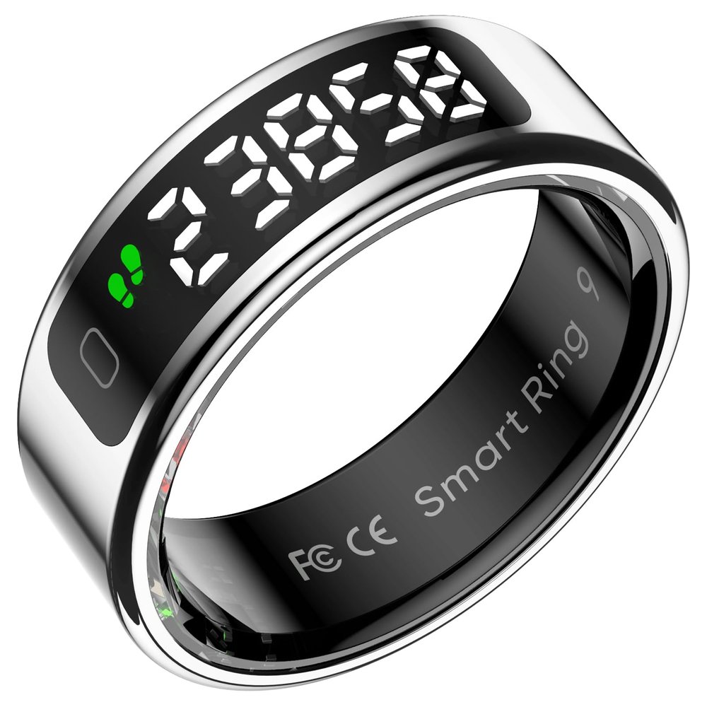 CNBRO Smart Ring for Men Health Ring with Touchscreen Heart Rate Monitor Sleep Tracker Gesture Control for Scrolling Fitness Tracker Ring Pedometer IP68 Waterproof Compatible with iOS Android Phones