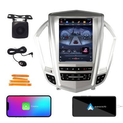 Tesla Style CarPlay Android Auto Navigation Stereo GPS Radio Reverse Camera 9.7" IPS Touchscreen Headunit Tablet Media Player for Cadillac SRX 2010-2016, if Applicable Octa Core 6G+128G Silvery
