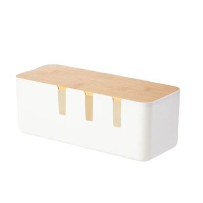 Cable Management Box Desktop Cable Storage Box Wood Seven-Hole Power Line Wire Management Box Charger Socket Network Line Storage Bin(White)
