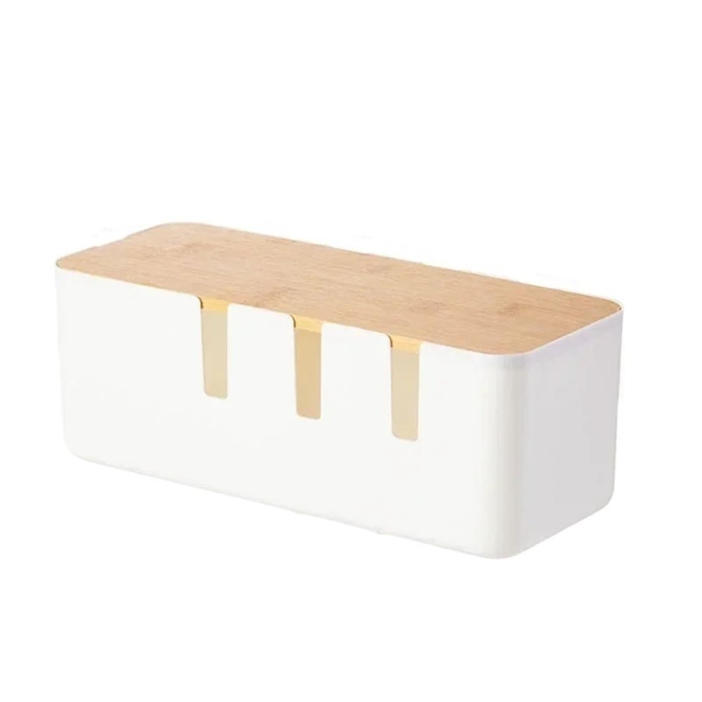 Cable Management Box Desktop Cable Storage Box Wood Seven-Hole Power Line Wire Management Box Charger Socket Network Line Storage Bin(White)