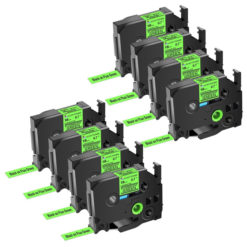 KCMYTONER 8 Pack Compatible for Brother P-Touch TZe-D41 TZ-D41 TZe TZ Label Tape 18mm 0.7'' Laminated Black on Fluo Green Tape Label Maker Tape for PT-1400 PT-1500 PT-1500PC PT-1600 PT-1700 PT-1750