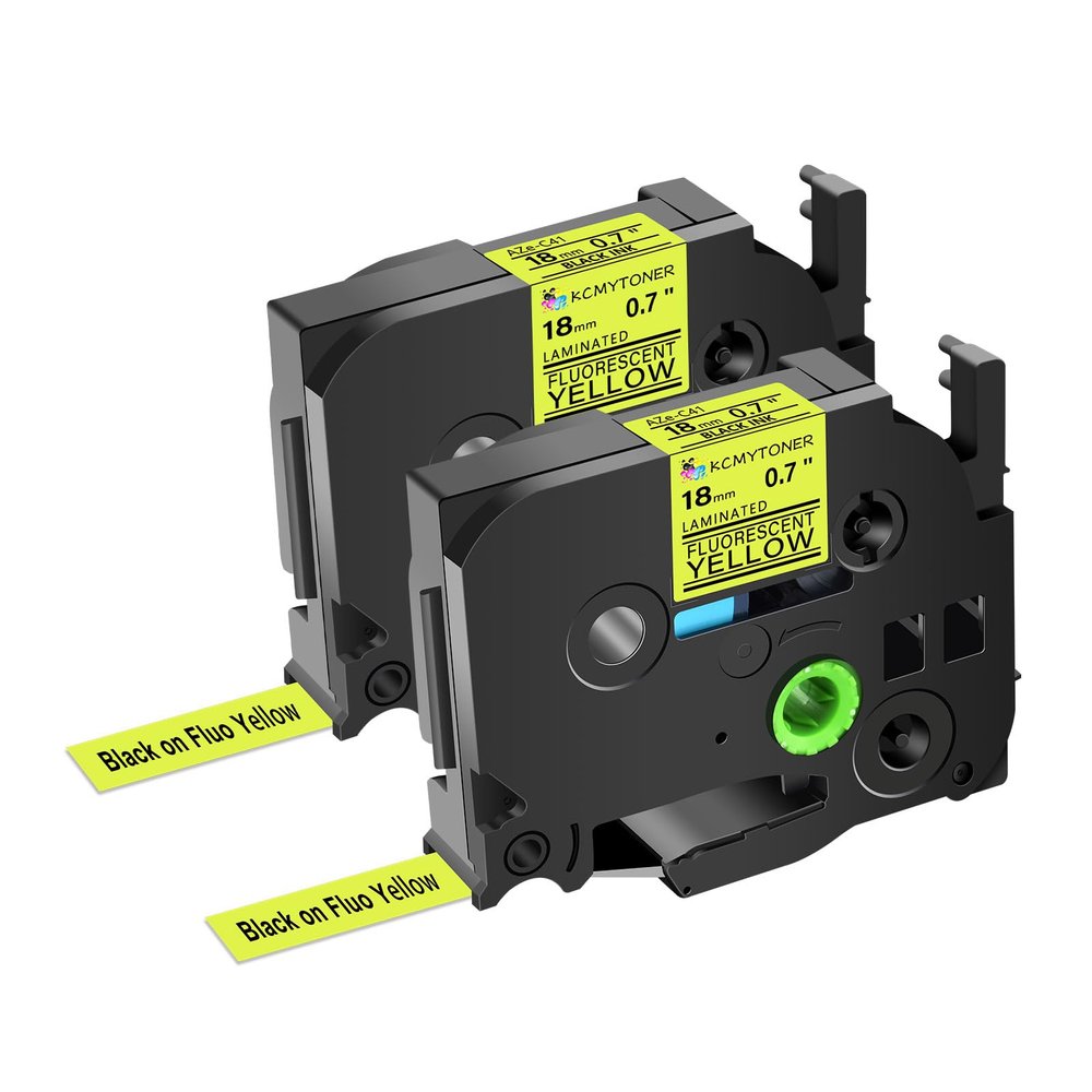 KCMYTONER 2 Pack Compatible for Ptouch TZe-C41 TZ-C41 TZe TZ Label Tape 18mm 0.7'' Laminated Black on Fluo Yellow Label Maker Tape for PT-D600 PT-D610BT PT-D600VP PT-P710BT PT-P750W