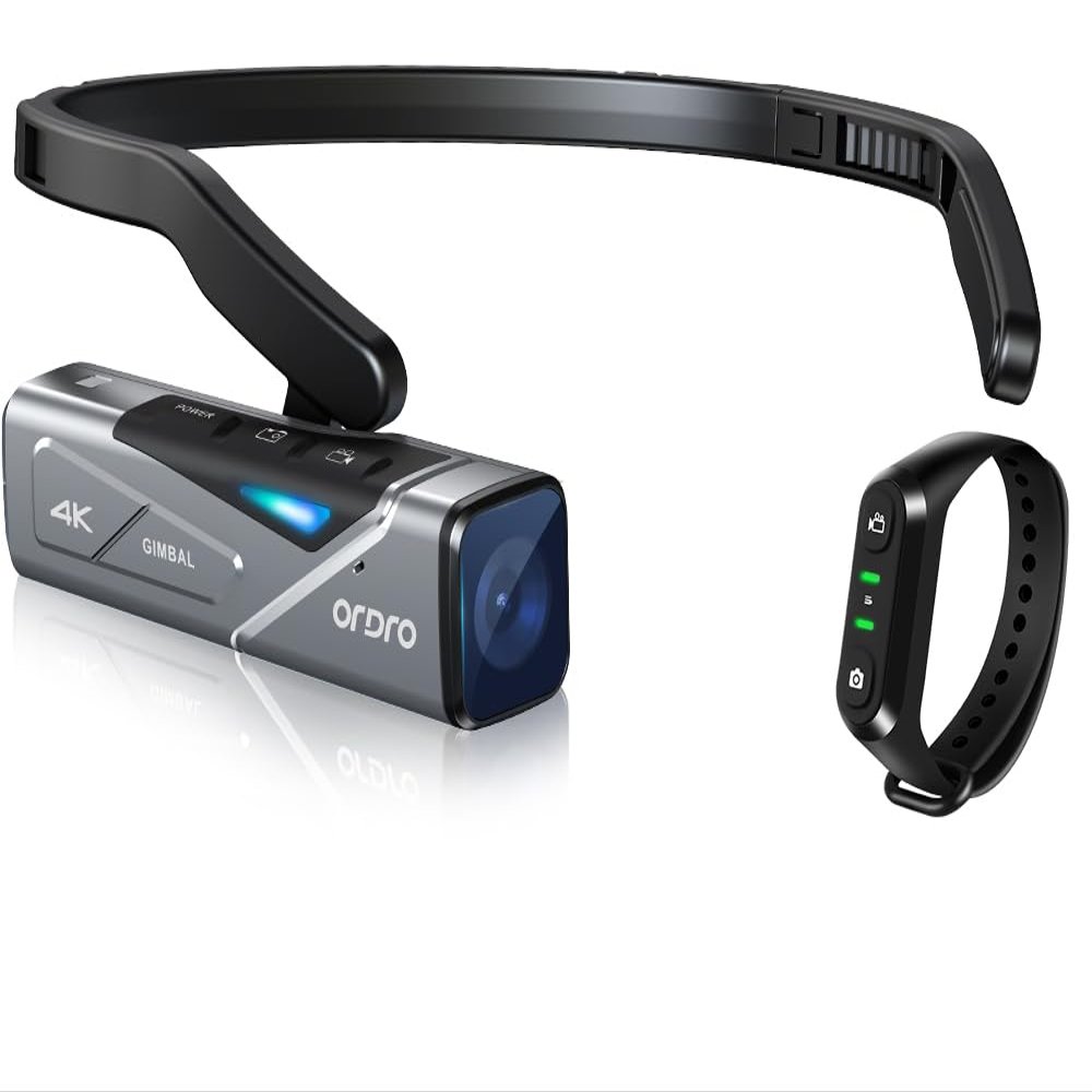 ORDRO EP7 4K 60FPS Camcorder Head-Mounted Video Camera, Wi-Fi APP Control, 2-Axis Gimbal Stabilizer with Remote Control
