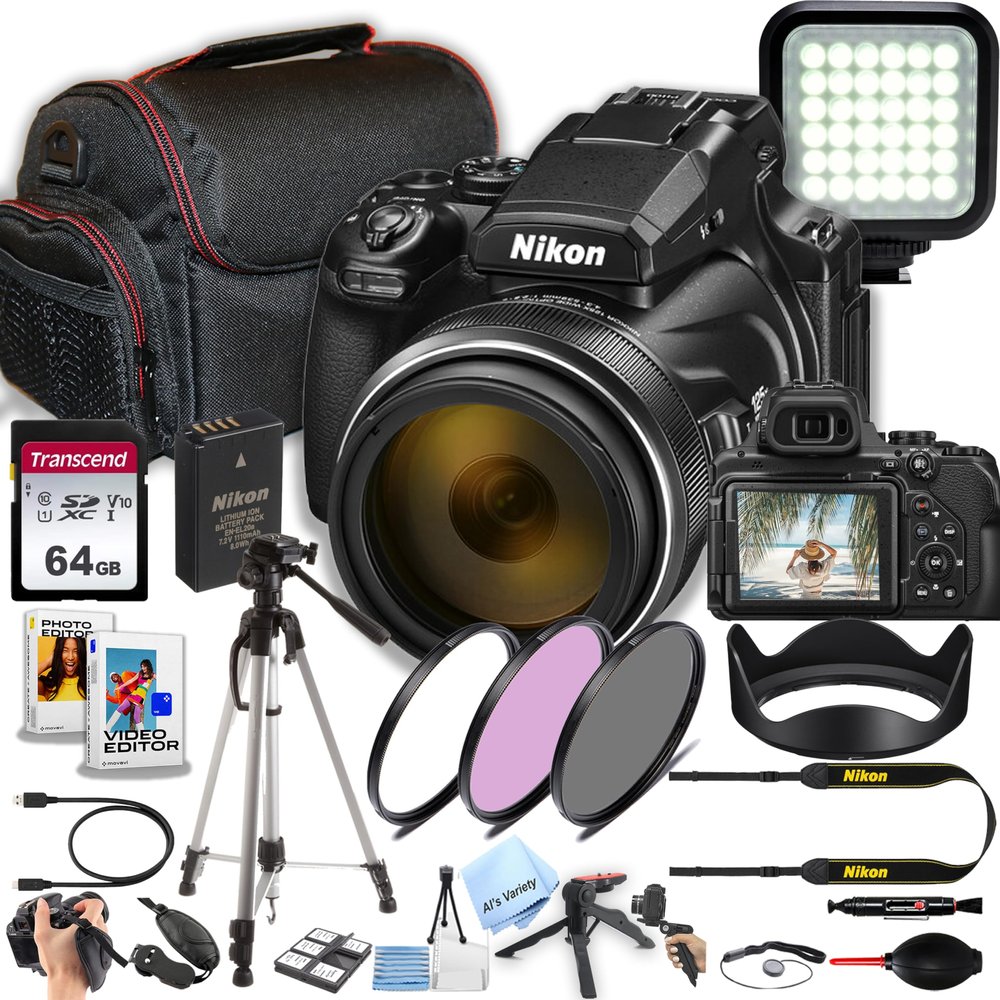 Nikon COOLPIX P1100 Superzoom Digital Camera | 125x,16 MP 4K Video + 64GB Memory, Case, Gripster Tripod, Filters, LED Video Light and More (28pc Camera Bundle)