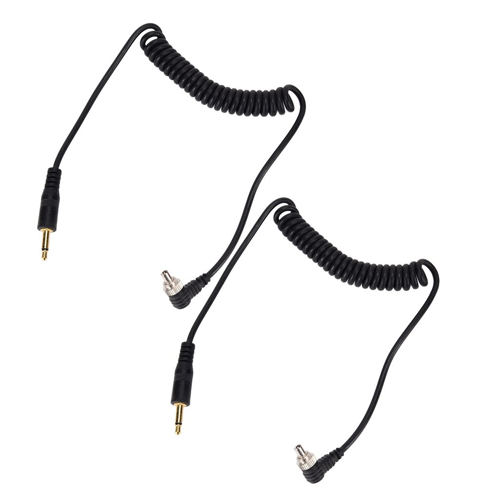 TYTOGE 2pcs Universal 3.5mm to Male Flash PC Sync Cable Coiled Cord with Screw Lock for Digital Cameras