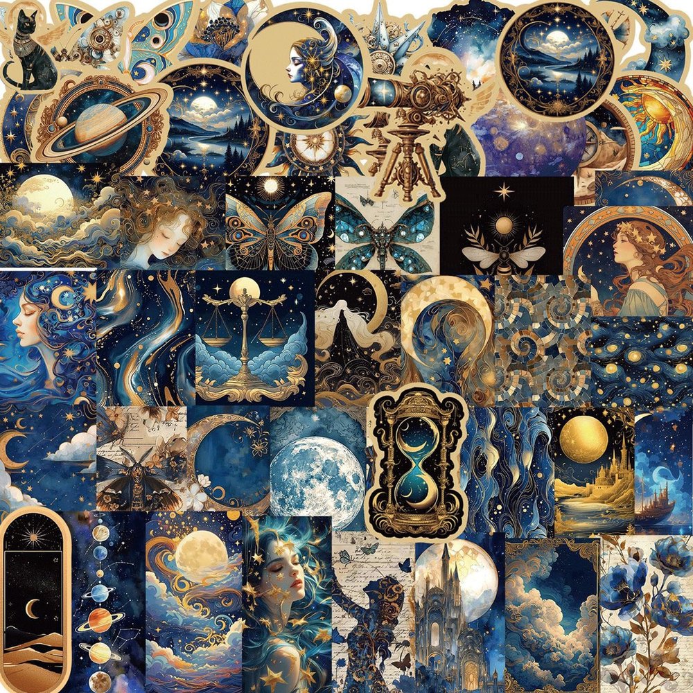 100pcs Vintage Astronomy StickersFantasy Graffiti Galaxy Astronomical ArtisticCelestial Sticker Set Laptop Retro Galaxy Moon for DIY Scrapbook Journal Laptops,Journals Kindle Case