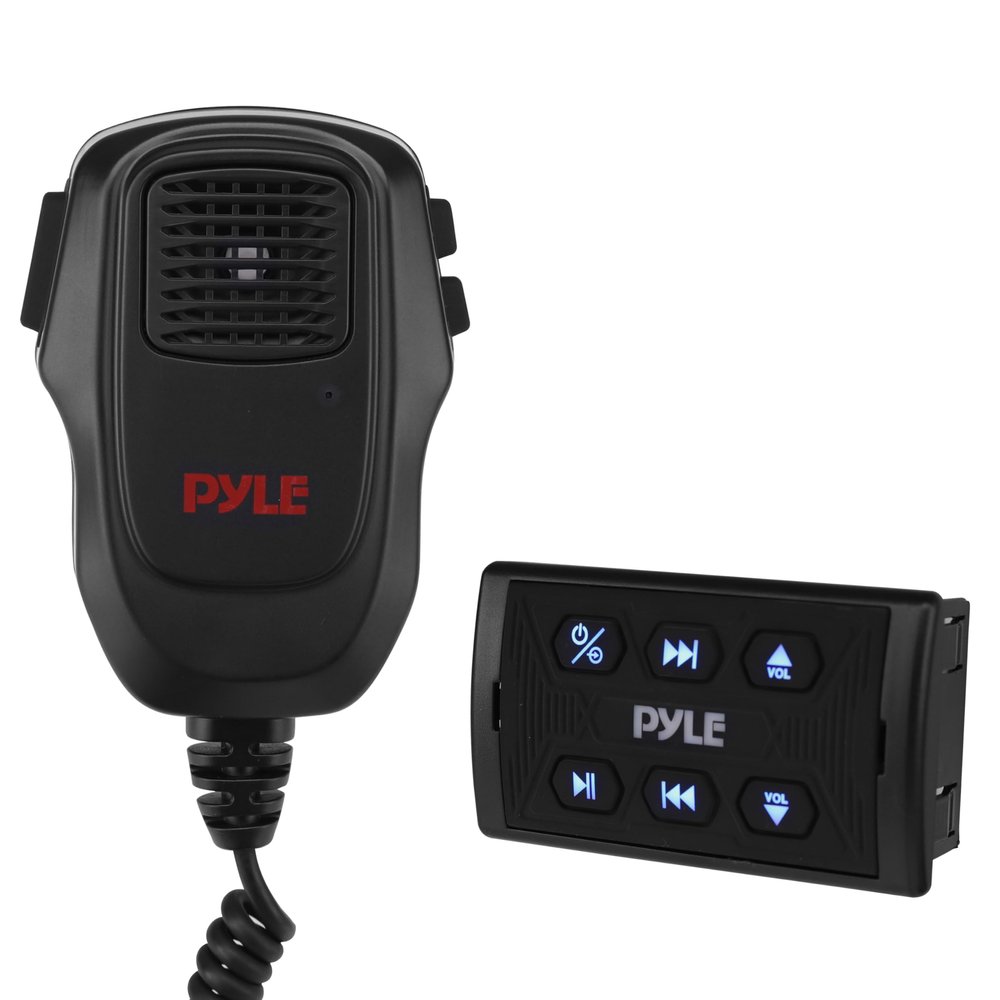 Pyle Marine Bluetooth Receiver and Audio Controller Kit, Wireless Bluetooth Adapter for Stereo with IPX6 Mic, AUX/USB Input, Audio Transmitter and Receiver for Boats, UTVs, and ATVs, 3.8x2.2x1.9