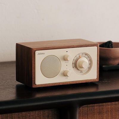 Walnut Retro Bluetooth Speaker Radio - 10W HD Sound, FM/AM Receiver, Dual Diaphragm Bass, 10-Hour Playtime, Wireless Home Audio Gift for Men (Vintage Wooden Design)