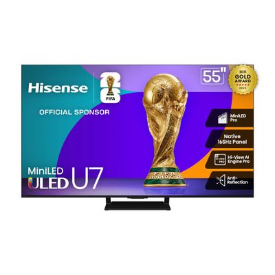 Hisense 55" U7 Mini-LED ULED 4K UHD Best Premium Gaming Google Smart TV (55U75QG, 2025 Model) - QLED, Native 165Hz, VRR 288, Up to 3000 Nits, HDR10+, Dolby Vision IQ Atmos, IMAX Enhanced, 2.1.2 Ch