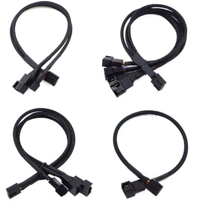 BOXUWFO HONGP New 4 Pin Pwm Fan Cable 1 to 4/3/2/1 Ways Splitter Black Sleeved 27cm Extension Cable Connector Pwm Extension Cables(1 in 3)