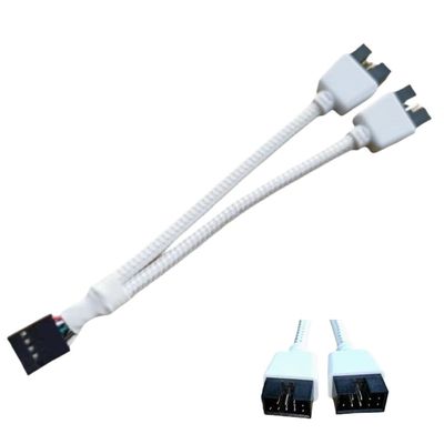 BOXUWFO HONGP USB 9 PIN to 9 Pin Cable Splitter Computer PC Case Mainboard 1 in 2 Out Data Transfer Braided Shield Wire HUB Extend Line(White)