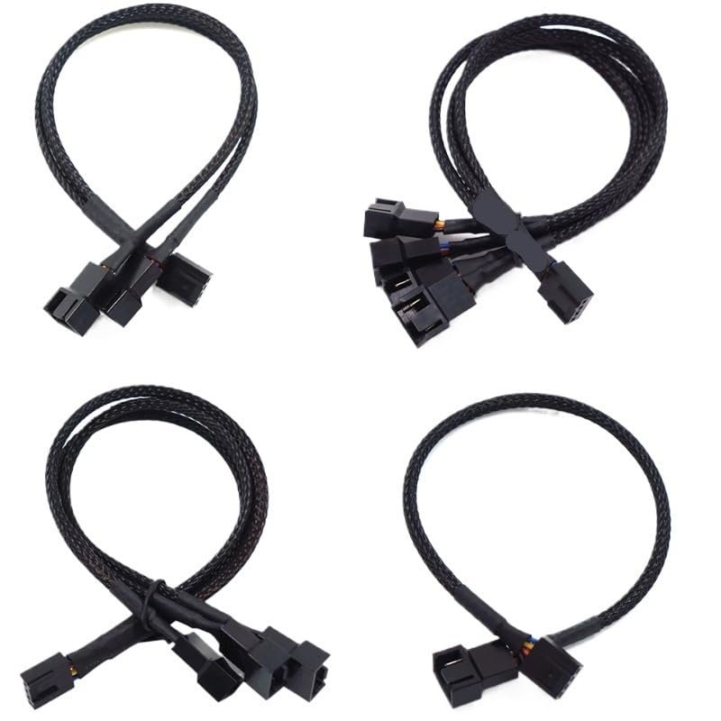 BOXUWFO HONGP New 4 Pin Pwm Fan Cable 1 to 4/3/2/1 Ways Splitter Black Sleeved 27cm Extension Cable Connector Pwm Extension Cables(1 in 4)