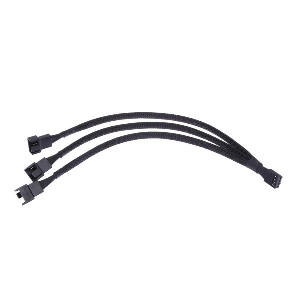 BOXUWFO HONGP 4 Pin PWM Fan Cable 1 to 3 Ways Splitter Black Sleeved Extension Cable PMW Fan Connector Cord Lines Computer Wires(1pc)
