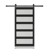 48 in. x 84 in. 5 Lite Tempered Frosted Glass Black Finished Composite Interior Sliding Barn Door with Hardware Kit view 1