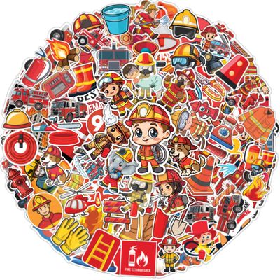 100pcs Firefighter Stickers, Fire Fighter Sticker Waterproof Decals for Water Bottles Laptop Luggage Computer Scrapbooking Teens Adults Girls Funny Party Birthday Decorations