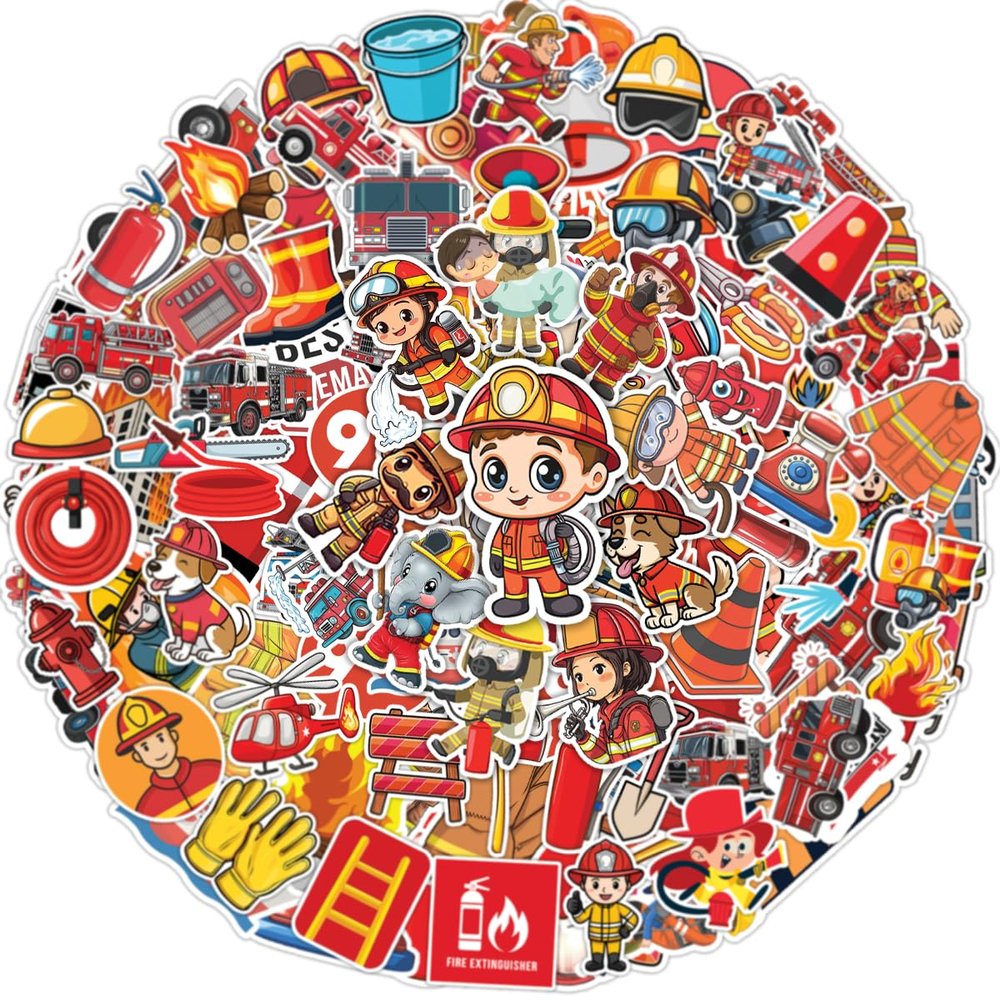 100pcs Firefighter Stickers, Fire Fighter Sticker Waterproof Decals for Water Bottles Laptop Luggage Computer Scrapbooking Teens Adults Girls Funny Party Birthday Decorations