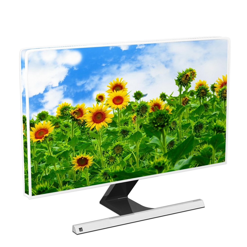 Baocicco Decorative Sunflowers Waterproof Computer Monitor Cover 22, 23, 24, 25 Inch Green Leaves Yellow Flowers Nature Landscape Full Body Cover for Computer Screen Panel Case Computer Sleeve
