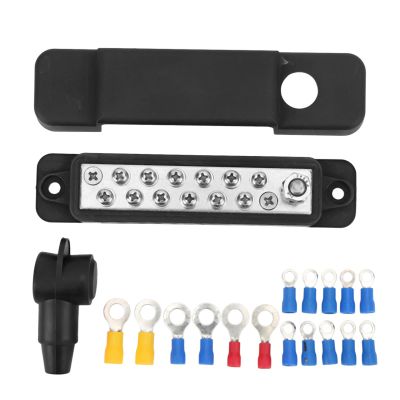 12 Terminal Distribution Block, ABS Zinc Alloy Brass Stainless Steel Busbar Block with Cover for Car Marine RV Yacht, 48VDC 180A (Black