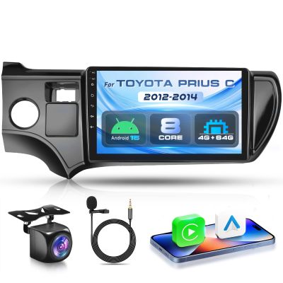 4G+64G with Qualcomm 8 Core Android 15 Car Stereo for Toyota Prius C 2012-2014 (LHD) Wireless Carpaly Android Auto 9 Touch Screen GPS, WiFi, Bluetooth 5.1, DSP,SWC, Backup Camera