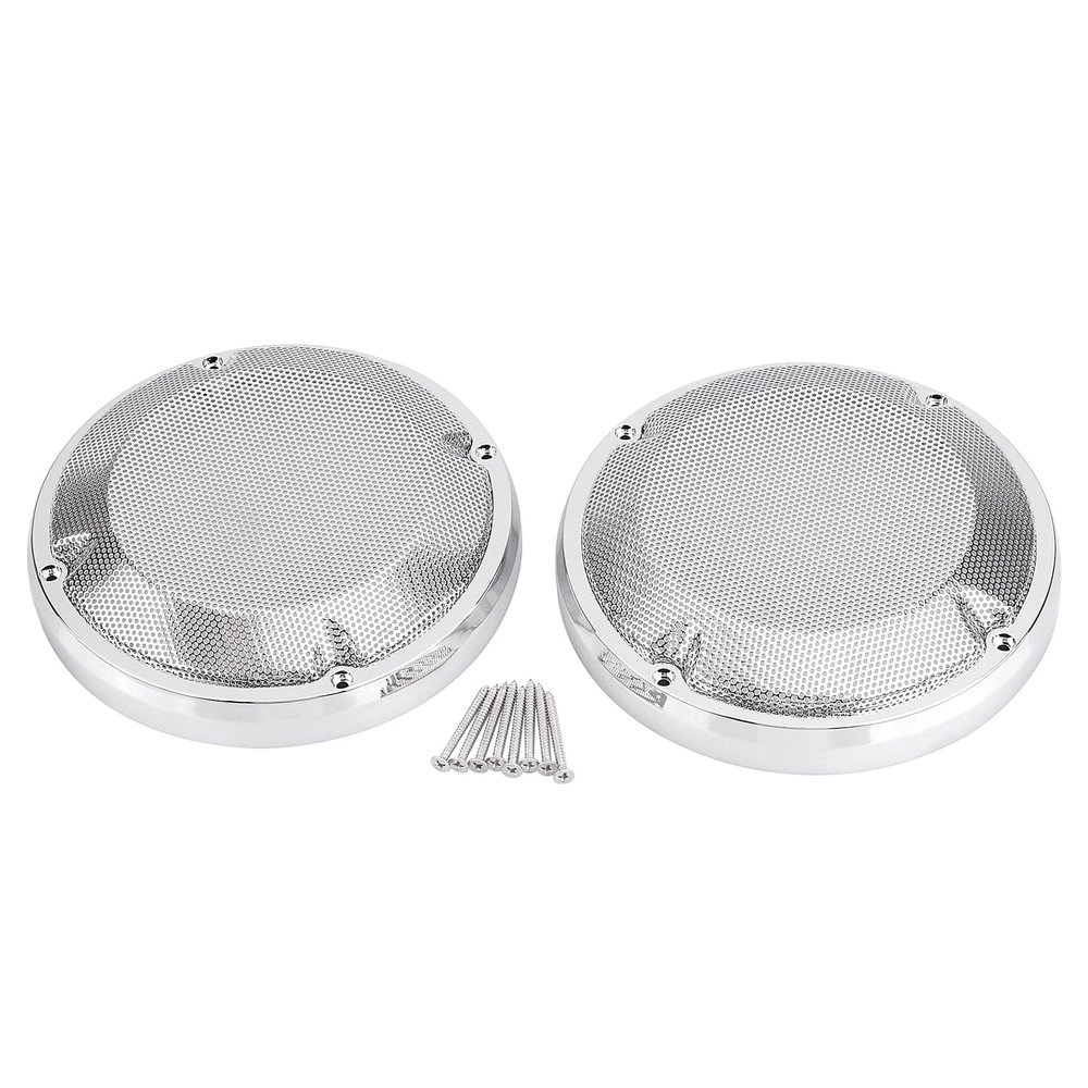BID4ZE Chrome 6.5" Saddlebag Lid Speaker Grill Cover For Harley Touring Electra Glide Standard FLHT Road Glide Ultra FLTRU Road King FLHR Street Glide FLHX 1983-2023