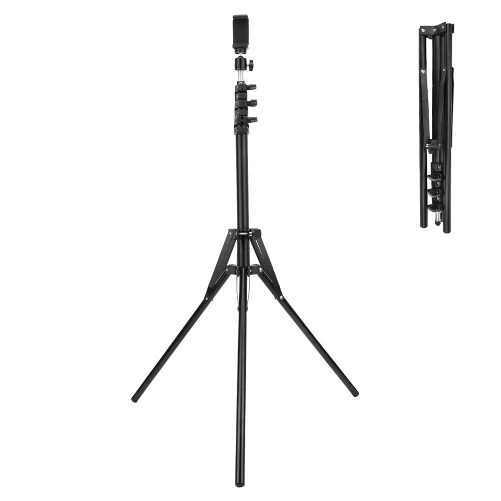 Lightweight Tripod Lamp Stand Reverse Folding Light Bracket for Smartphone SLR Camera Flash Softbox Studio Photography Holder Portable Lighting Support Stand with 360 Rotating and Phone Clip for