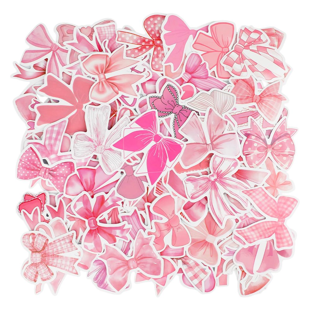 103Pcs Coquette Bows Stickers, Pink Bow Aesthetic Stickers, Cute Bow Tie Sticker for Girls, Vinyl Waterproof Decal for Laptop Phone Luggage Guitar