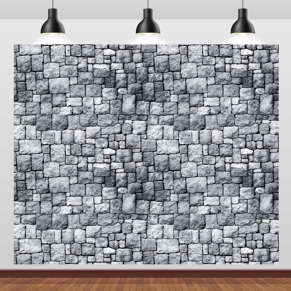 CORFOTO 10x6.5ft Fabric Grey Stone Brick Wall Photography Backdrop Medieval Castle Wall Decor Kids Party Decorations Halloween Knight Themed Photo Booth Props Wallpaper