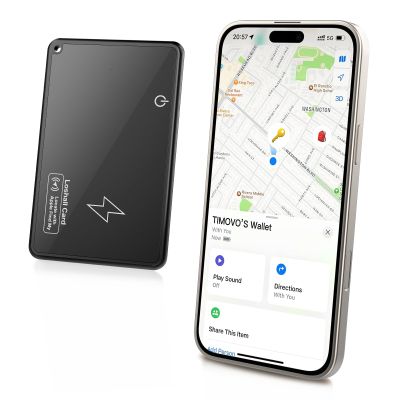 TiMOVO Wallet Tracker Card for Apple Find My, (iOS Only) Wireless Charging Rechargeable Wallet Finder for Purse Luggage Tag, Passports, IP68 Waterproof Bluetooth Item Locator Tracker - Black