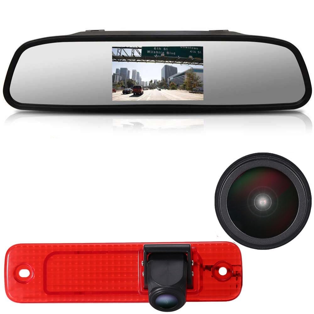 1280 * 720 Pixel Third Roof Brake Lamp Car Backup Camera Replacement for Ford Transit Transporter Van 3 BJ 04.2006-01.2009 Ford Transit MK7 Tourneo Furgon MK4 Van 2006-2014+4.3" Reverse Mirror