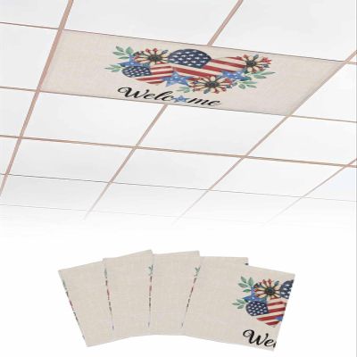 4 Pcs Fluorescent Light Covers for Ceiling Lights Classroom, Leaves Watercolor Flag Day Love Daisy Magnetic Light Filters for Office School Home Decor, 4 x 2 Feet