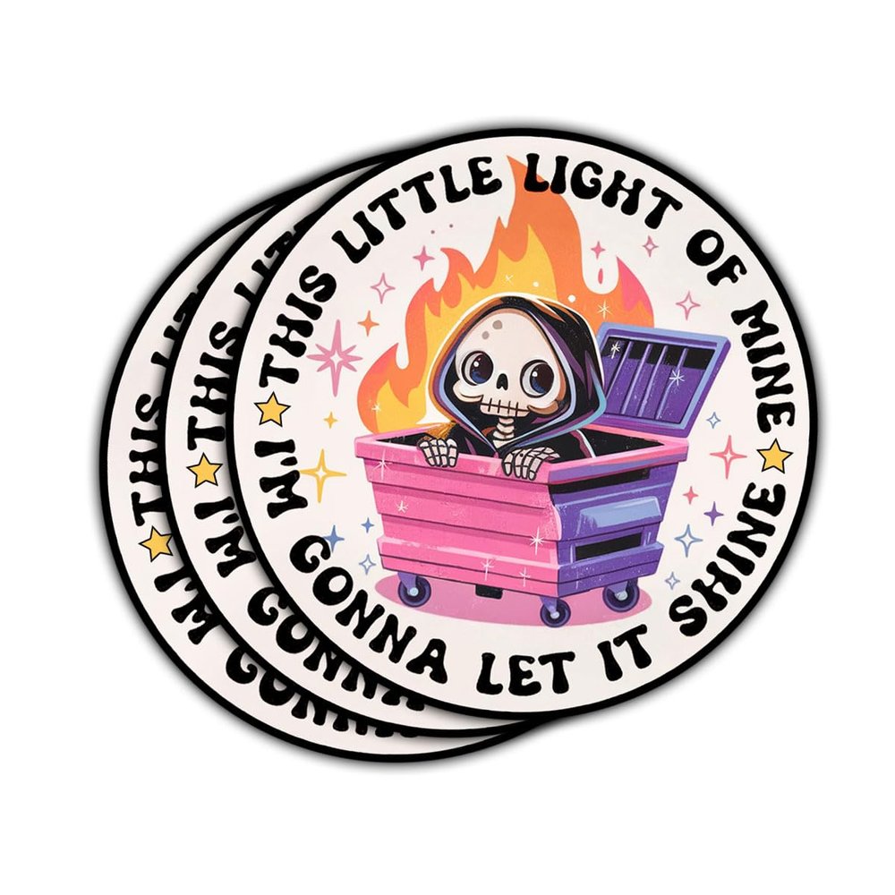 (3PCS) This Little Light of Mine I'm Gonna Let It Shine Sticker  Funny Dumpster Fire Meme Vinyl Decal, Waterproof for Laptop, Water Bottle, Phone, Tumbler, Car, Gifts - 3 Inch