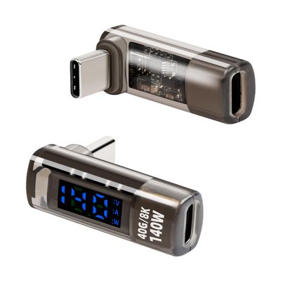YANBORONSN 90 Degree Right Angle USB C Adapter,PD 140W USB C Adapter Power Meter with LED,Supports Voltage,Current and Power Detection,USB Type C Male to Female for,Phone,Laptops(2 Pack)