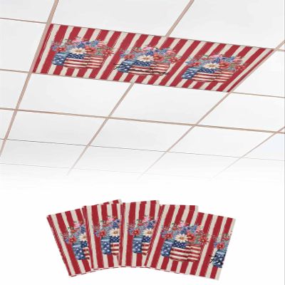 4 Pcs Fluorescent Light Covers for Ceiling Lights Classroom, Stars And Stripes Independence Day Watercolor Vintage Style Eucalyptus Leaf Magnetic Light Filters for Office School Home Decor, 4 x 2 Feet